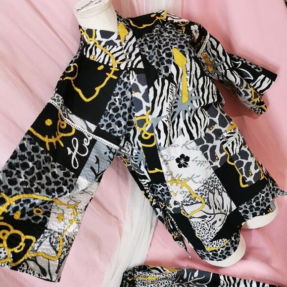 Hello Kitty Outfit Size Small Black Leopard Zebra Gyaru Gal Style Top Shorts Set - Picture 7 of 10